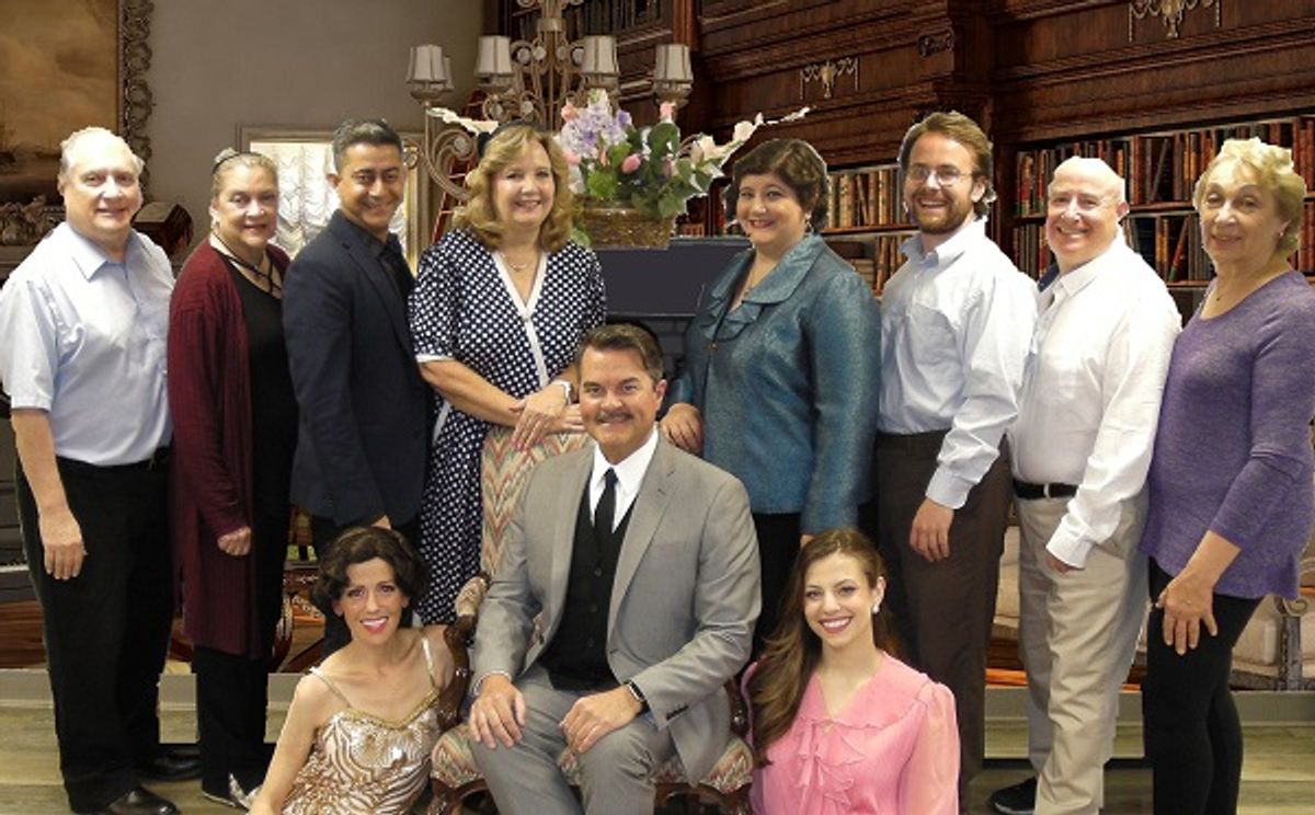 CAST PHOTO CAPTION: The cast! (L-R back row): Barry Leonard as Fred, Deb Lasky as Miss Erikson, Sachin Ahuja as Hugo, Cathy Coryat as Liz, Karena Paleologo as Monica, David Patterson as Roland, Mark E. Evans as Morris, and Ruth Markoe as Lady Saltburn. (L-R front row): Melissa Rittmann as Joanna,, Tim Rerucha as Garry and Jessa Bedser as Daphne. CAST PHOTO CAPTION: The cast! (L-R back row): Barry Leonard as Fred, Deb Lasky as Miss Erikson, Sachin Ahuja as Hugo, Cathy Coryat as Liz, Karena Paleologo as Monica, David Patterson as Roland, Mark E. Evans as Morris, and Ruth Markoe as Lady Saltburn. (L-R front row): Melissa Rittmann as Joanna,, Tim Rerucha as Garry and Jessa Bedser as Daphne.