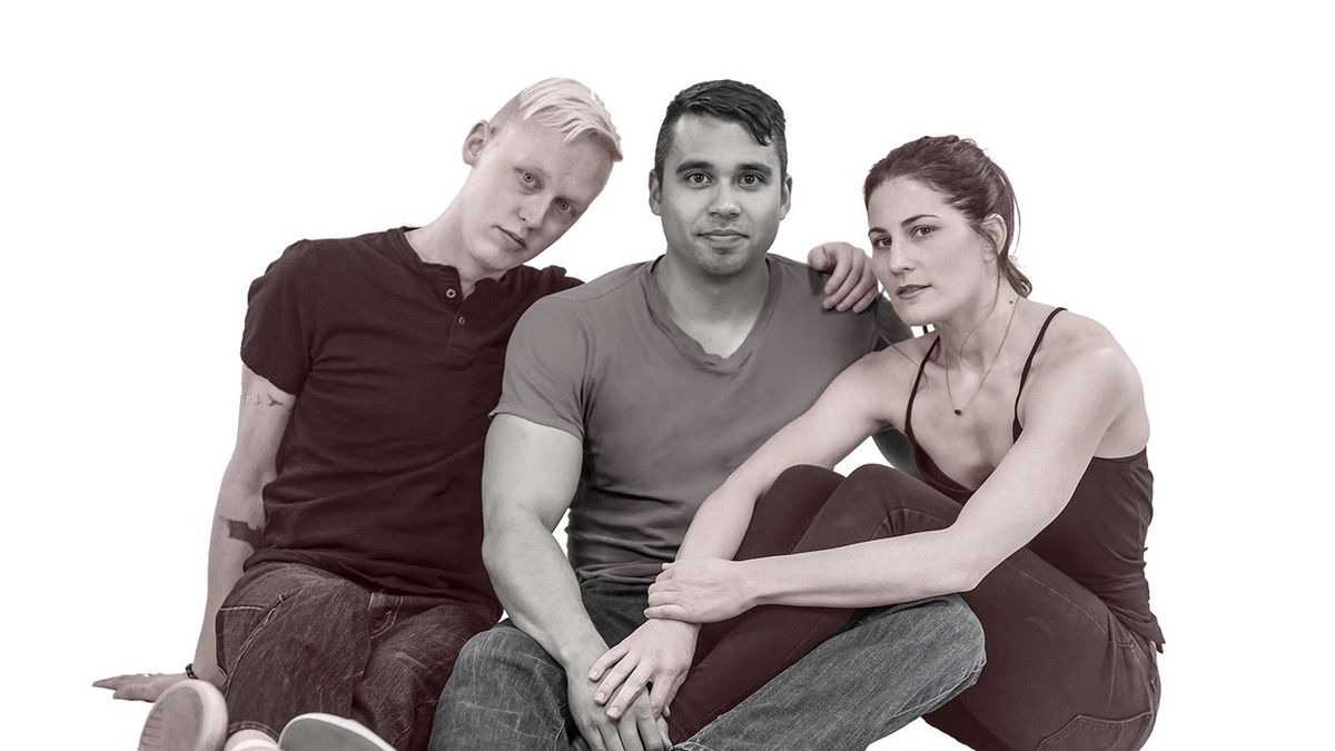 From L to R: Dallon D. Thorup, John Valdez, and Andrea Peterson in Utah Repertory Theater Company's Regional Premiere of "Straight" - Photo by Blake Yelavich, Phohawk Photography