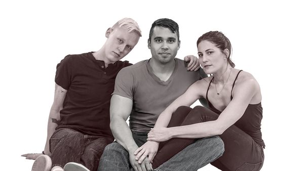 From L to R: Dallon D. Thorup, John Valdez, and Andrea Peterson in Utah Repertory Theater Company's Regional Premiere of "Straight" - Photo by Blake Yelavich, Phohawk Photography 1