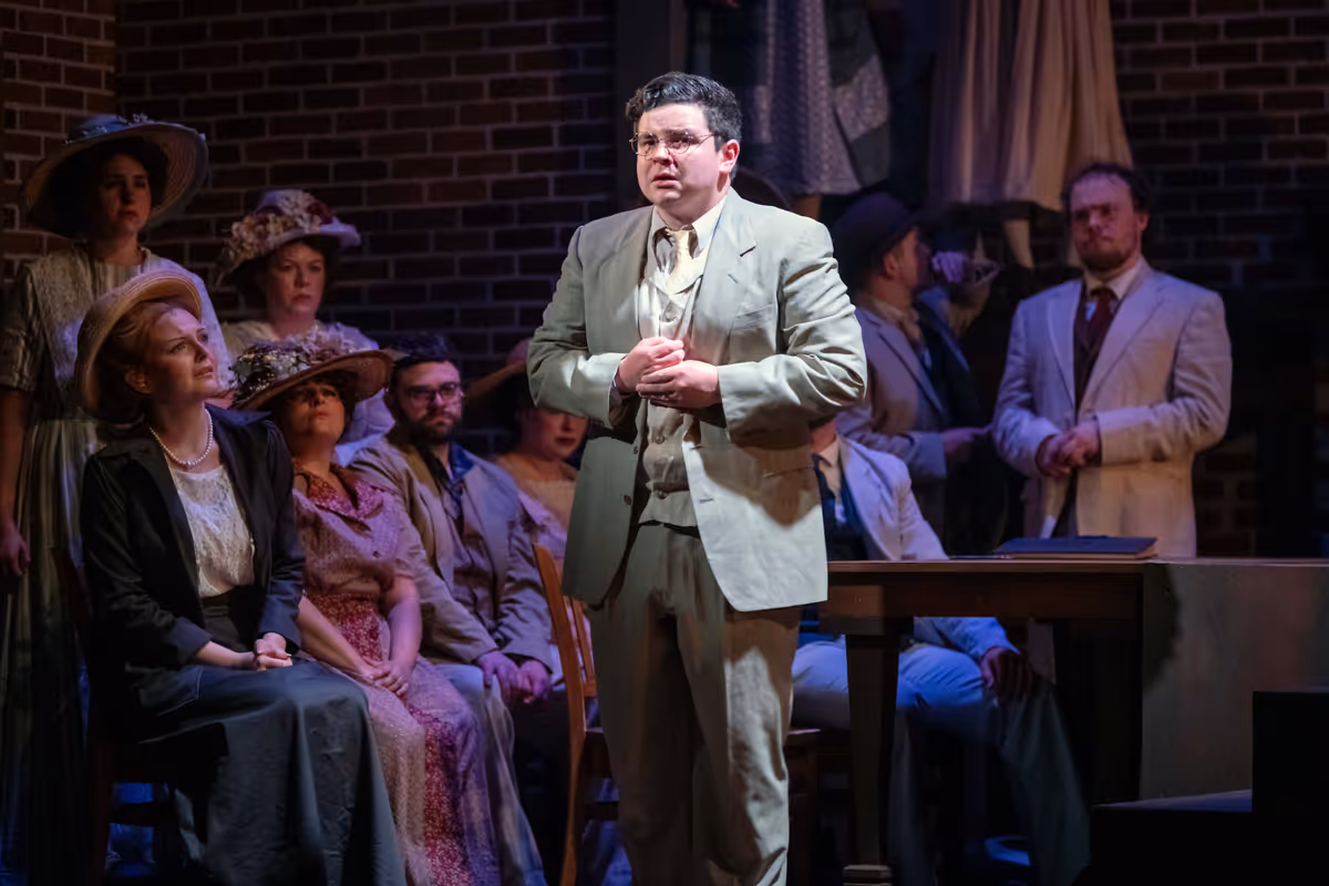 Leo Frank (TONY HEFFNER) and the company of    Parade.     Photo by Dale Dong