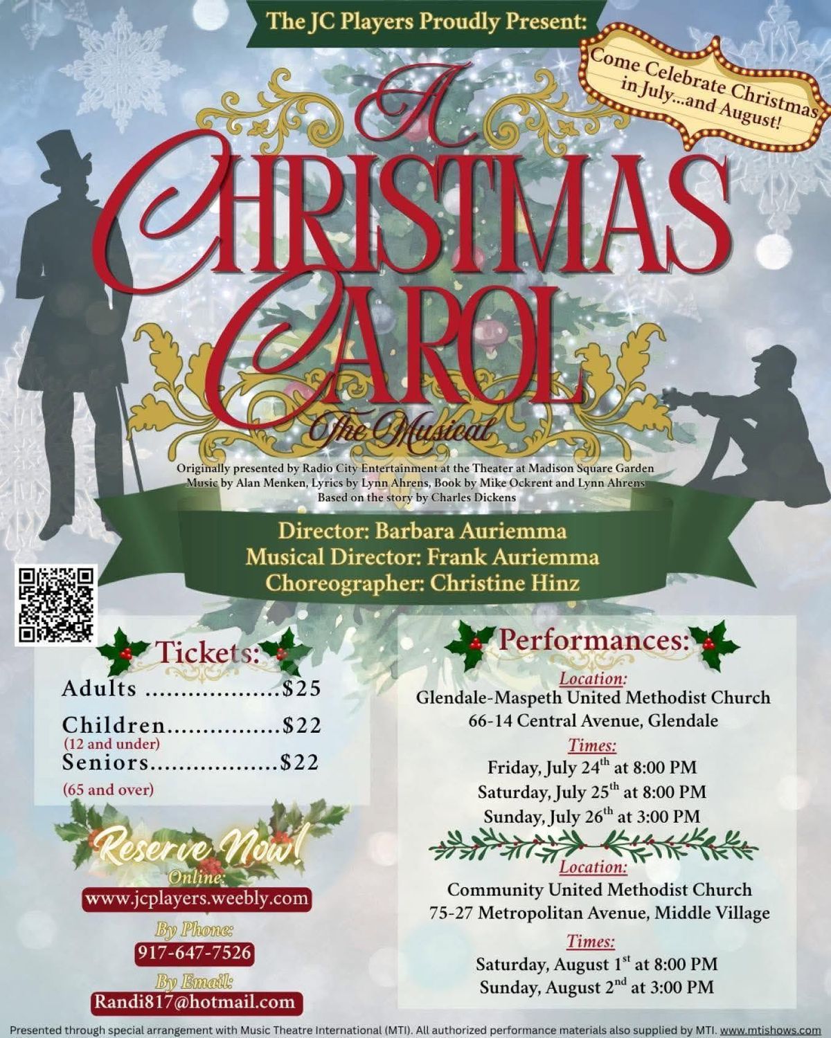 Flyer advertising JC Players production of A Christmas Carol: The Musical Flyer advertising JC Players production of A Christmas Carol: The Musical