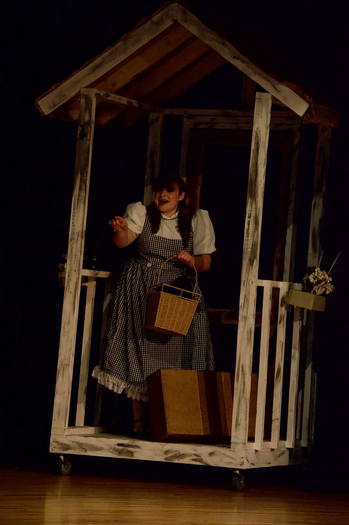 Dorothy (Emma Henderson) up inside the cyclone. Dorothy (Emma Henderson) up inside the cyclone.