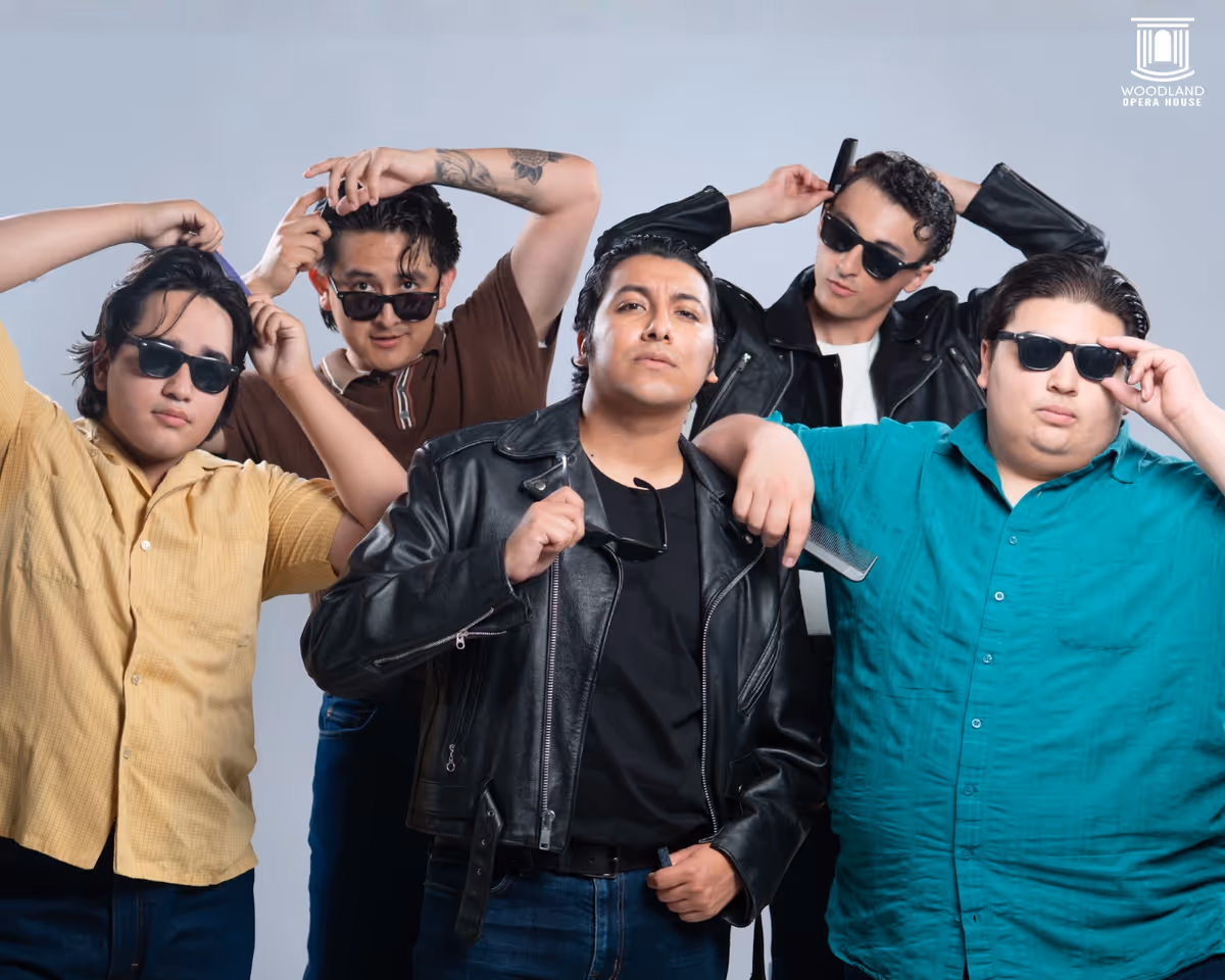 The Burger Palace Boys.  Left to right: Aaron Ruiz as Doody, Sim  n Garc  a Parra Jr   .as Sonny, Josie Morales as Kenickie, Hayden Williams-Moran as Danny, Ben Garcia as Roger