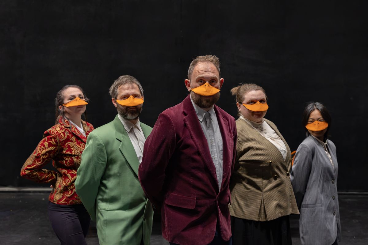 The Ducks get together for a New Year s ball in Heart of Duckness by A.J. Ditty (l-r, Allison McCall, Nate Speckman, Ryland Garnett, Hollie Pryor, and Chris Say). Photo by Hannah Daly Ellsworth. The Ducks get together for a New Year s ball in Heart of Duckness by A.J. Ditty (l-r, Allison McCall, Nate Speckman, Ryland Garnett, Hollie Pryor, and Chris Say). Photo by Hannah Daly Ellsworth.