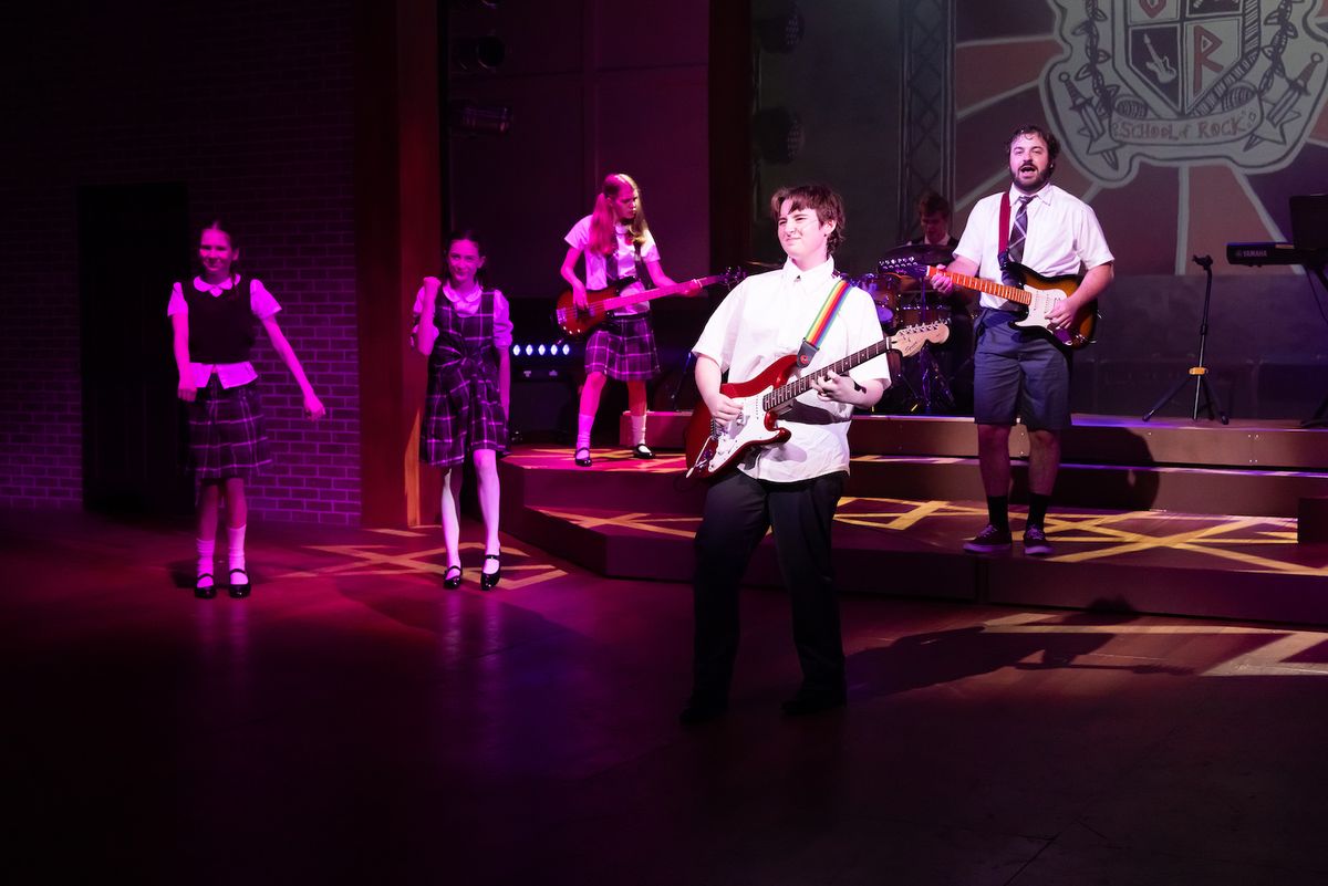 Davis B. Friedman as Dewey Finn and Asrael Lila McCarthy as Zack in School of Rock. Photos by Klose2u Photography L.L.C. Davis B. Friedman as Dewey Finn and Asrael Lila McCarthy as Zack in School of Rock. Photos by Klose2u Photography L.L.C.