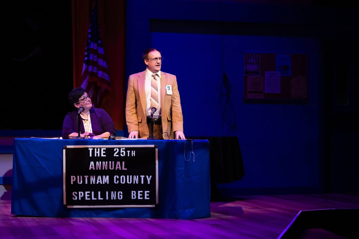 Michael P. Martin as Douglas Panch and Denene Mulay as Rona Lisa Peretti in Spelling Bee. Photos by Klose2u Photography L.L.C. Michael P. Martin as Douglas Panch and Denene Mulay as Rona Lisa Peretti in Spelling Bee. Photos by Klose2u Photography L.L.C.