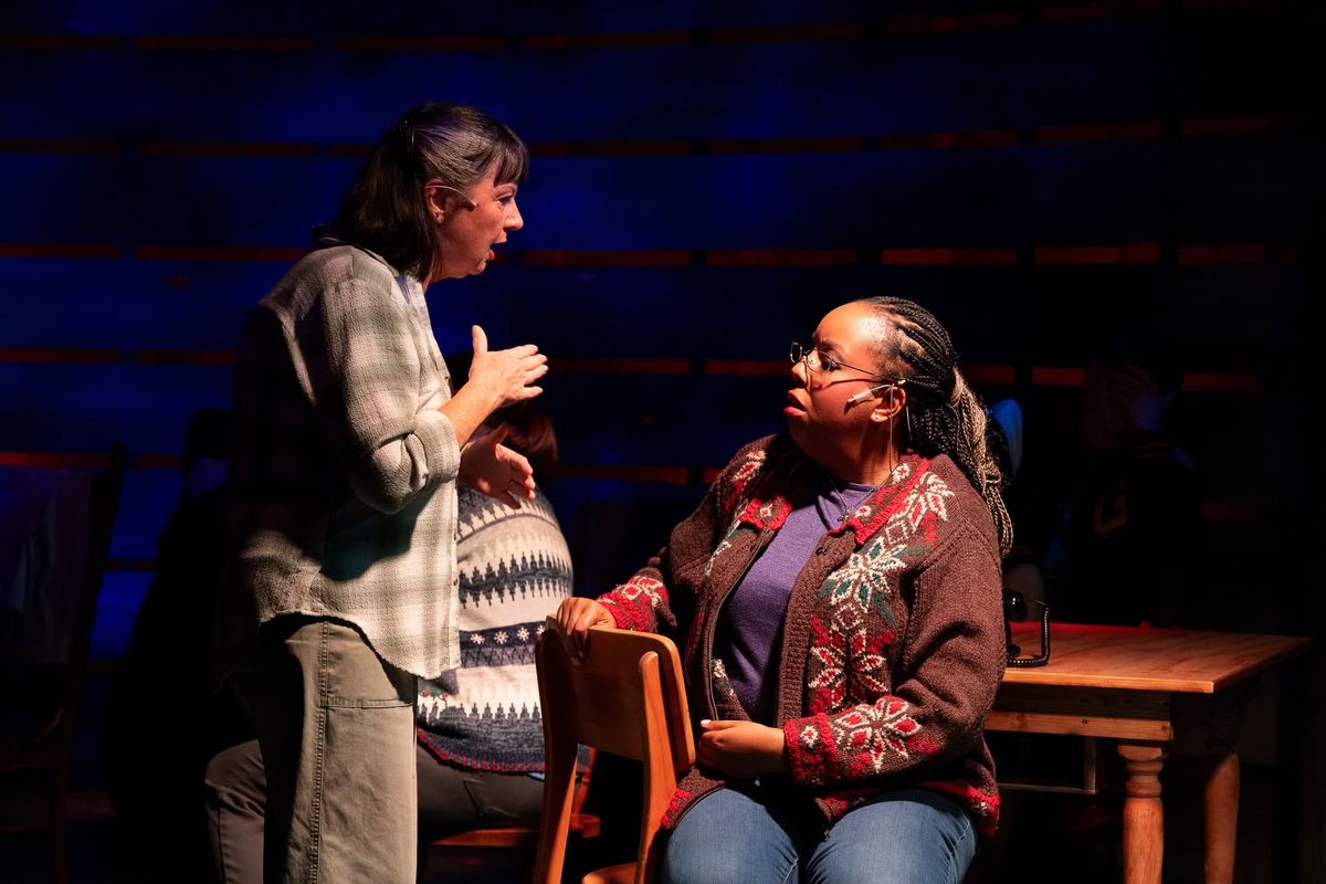 Janine Chesak-Black as Beulah and Melrose Johnson as Hannah in Come From Away (2025). Photos by Klose2u Photography L.L.C. Janine Chesak-Black as Beulah and Melrose Johnson as Hannah in Come From Away (2025). Photos by Klose2u Photography L.L.C.