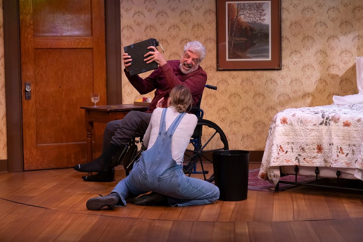Laura Jordan as Annie Wilkes and Paul Stroili as Paul Sheldon in Misery. Photos by Klose2u Photography L.L.C. Laura Jordan as Annie Wilkes and Paul Stroili as Paul Sheldon in Misery. Photos by Klose2u Photography L.L.C.