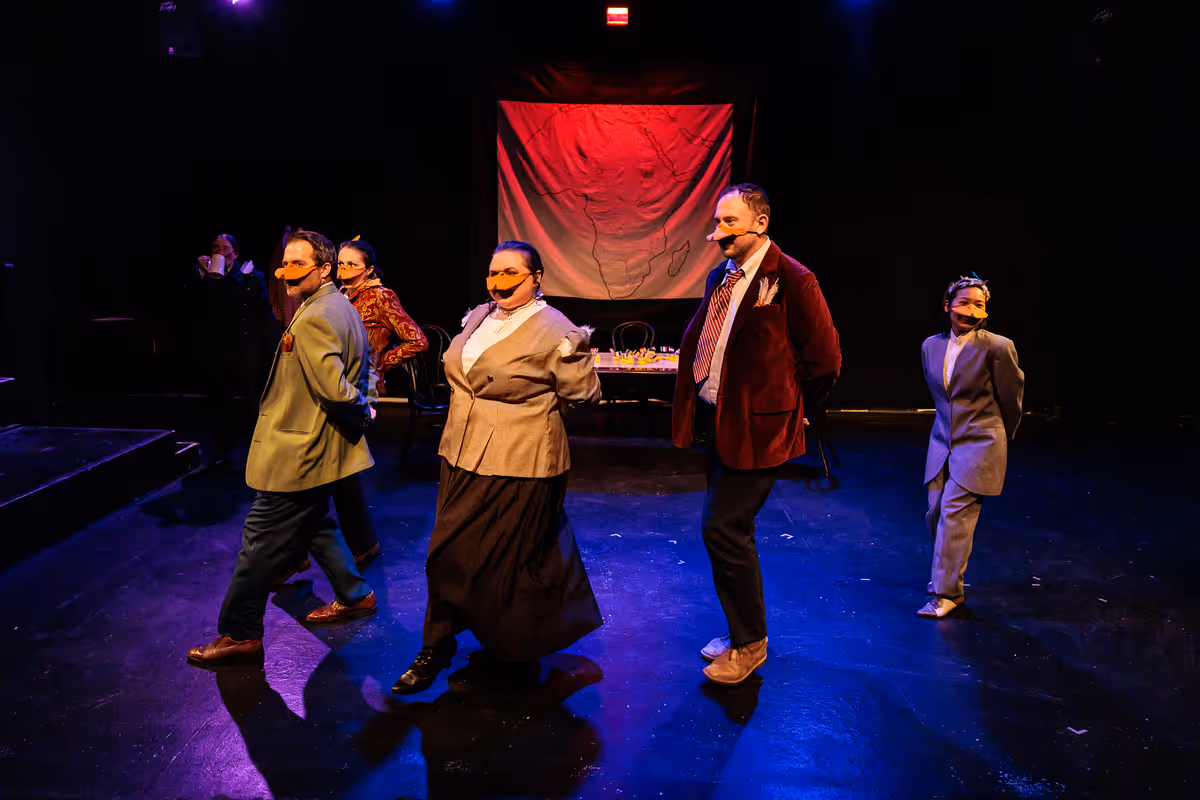 These politicians don’t just work hard, they play hard in Heart of Duckness by A.J. Ditty (l-r Madison Shmalo, Nate Speckman, Allison McCall, Hollie Pryor, Ryland Garnett, and Chris Say). Photo by Kat Moraros Photography. These politicians don’t just work hard, they play hard in Heart of Duckness by A.J. Ditty (l-r Madison Shmalo, Nate Speckman, Allison McCall, Hollie Pryor, Ryland Garnett, and Chris Say). Photo by Kat Moraros Photography.