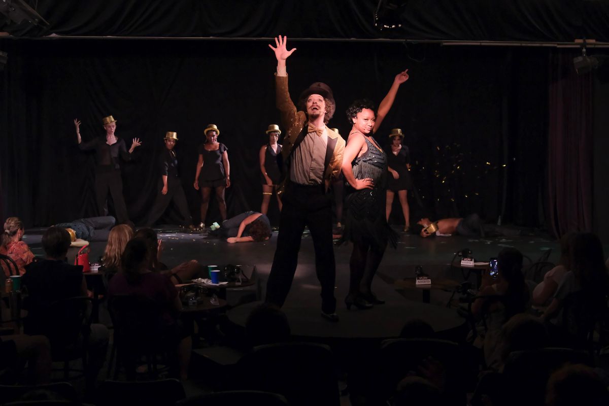 Aarin Wilson as Sally Bowles and Austyn Myers as Emcee. Kimora Smiley, Olivia Barnes, Noel Jensen, Patrice Berry, Sarah Schechter, Liv Gonzales, Andres Lagang, La'Shawn Ware, Jack Stuhley, Anton Schneiderwind as the Kit Kat Club Dancers. Photos by Ken Jacques.