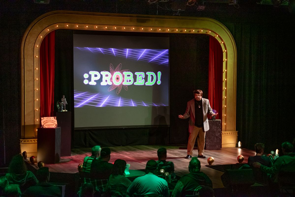 Scott Shoemaker in :Probed! Intiman Cabaret (2025) Photo by Joe Moore.