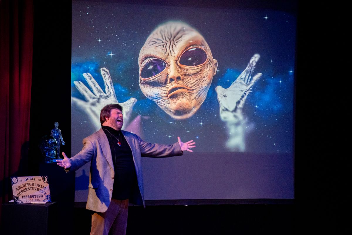Scott Shoemaker in :Probed! Intiman Cabaret (2025) Photo by Joe Moore.