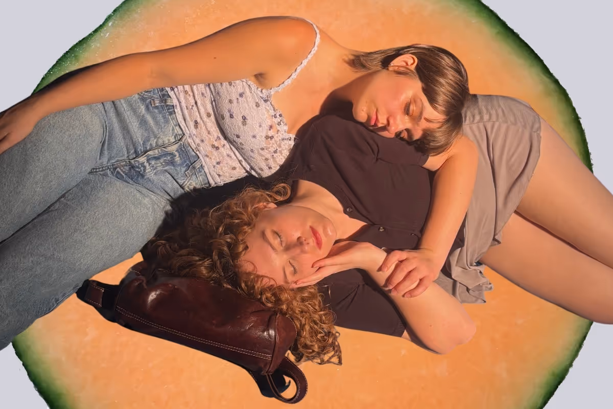 (L–R) Sylvie Schuetz (Lizzie) and Brynn Smith (Laura) in 'The Melon’s Cry' at the Falls Center, part of the Philadelphia Fringe Festival. Photo by Jake Rhoda. (L–R) Sylvie Schuetz (Lizzie) and Brynn Smith (Laura) in 'The Melon’s Cry' at the Falls Center, part of the Philadelphia Fringe Festival. Photo by Jake Rhoda.