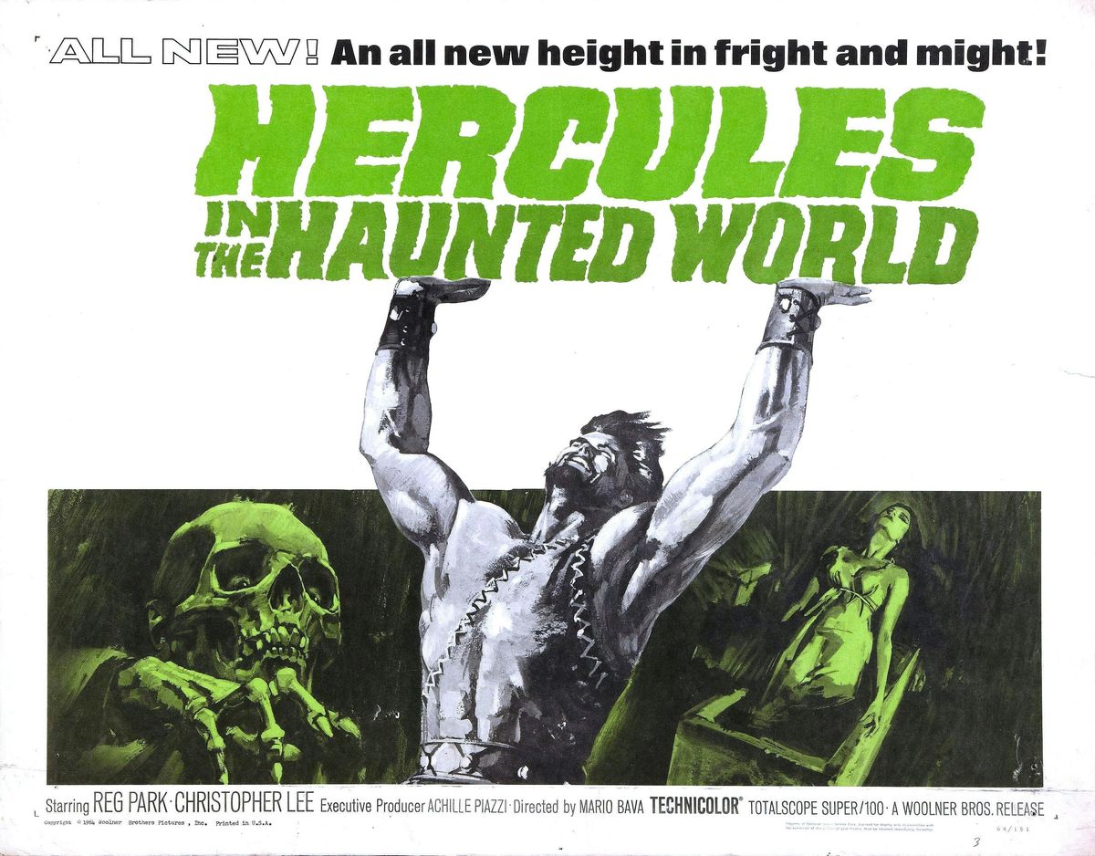 2-color vintage lobby card for the film's initial theatrical run in North America. The distributor leaned heavy on the genre-blending aspect of this film, the horror elements giving some new life to the regular 'gladiator film' fare. 2-color vintage lobby card for the film's initial theatrical run in North America. The distributor leaned heavy on the genre-blending aspect of this film, the horror elements giving some new life to the regular 'gladiator film' fare.