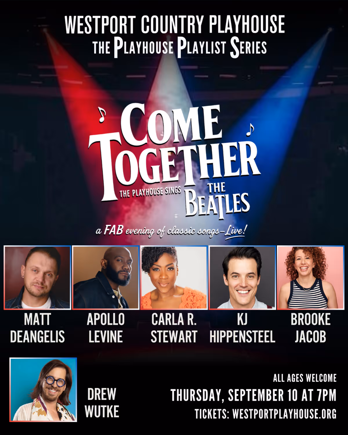 Concert poster of Westport Country Playhouse's "Come Together: The Playhouse Sings the Beatles." Concert poster of Westport Country Playhouse's "Come Together: The Playhouse Sings the Beatles."