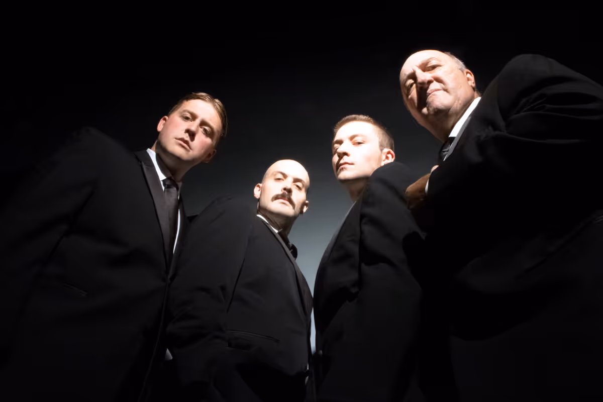 The cast of BOUNCERS by John Godber, LIVE at The Modern Theatre Oct. 1-24. From left, Liam McCarron as Les, Bradley Belanger as Judd, Michael Ferrari as Lucky Eric. The cast of BOUNCERS by John Godber, LIVE at The Modern Theatre Oct. 1-24. From left, Liam McCarron as Les, Bradley Belanger as Judd, Michael Ferrari as Lucky Eric.
