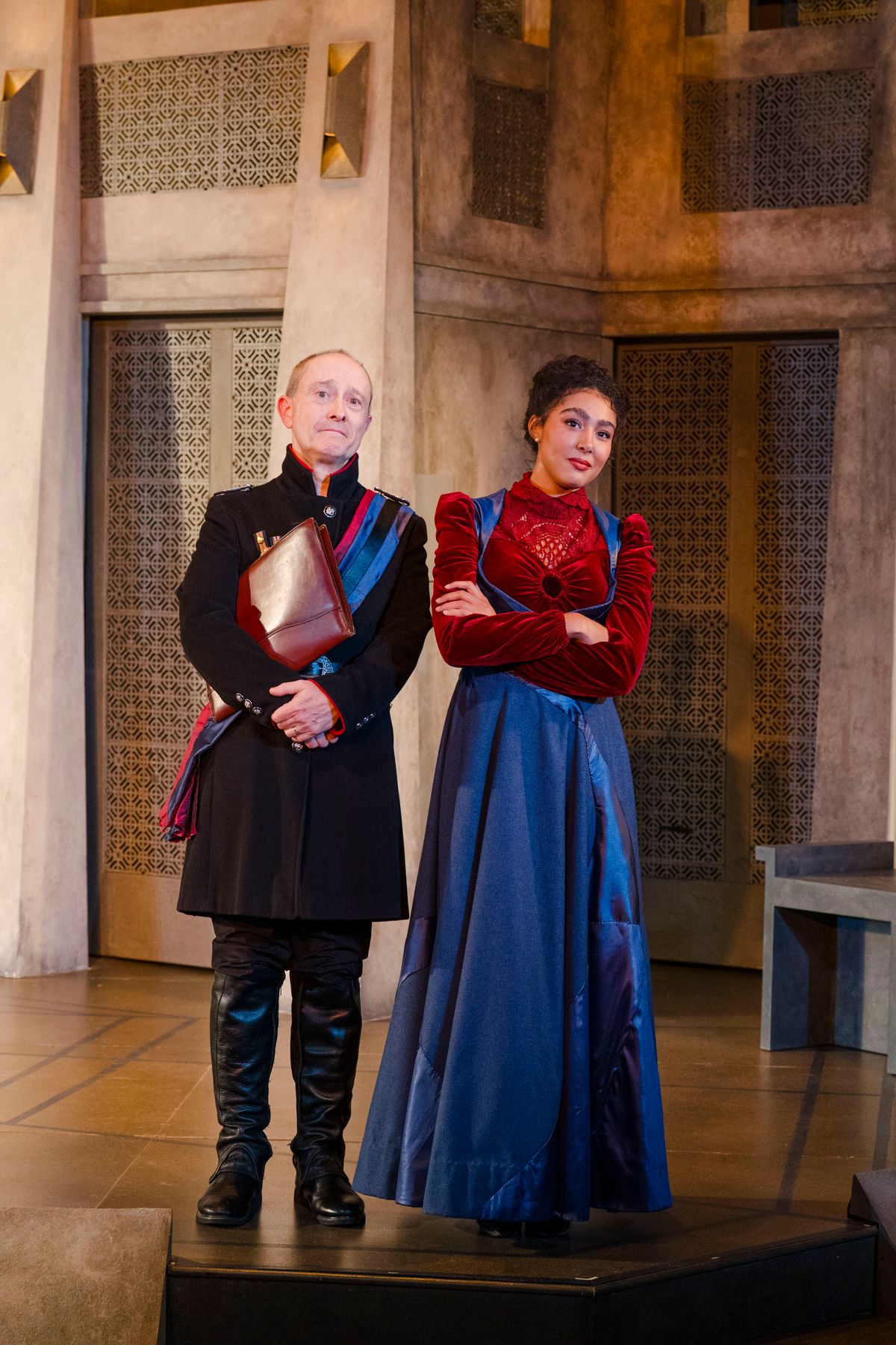 Andrew Sellon as Polonius and Billie Wyatt as Ophelia. Photo by Avery Brunkus. Andrew Sellon as Polonius and Billie Wyatt as Ophelia. Photo by Avery Brunkus.