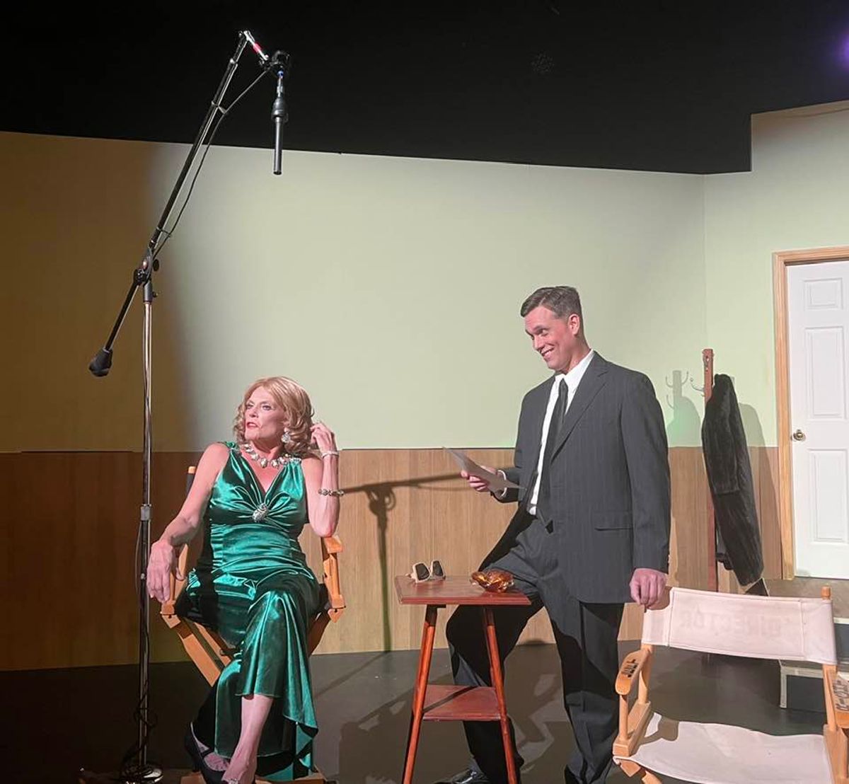 Danny tries to cajole Tallulah into re-recording the one line of dialogue they need from her in order to finish the film. But how    bout a cocktail?   Warning: Strong language throughout.   Pictured: