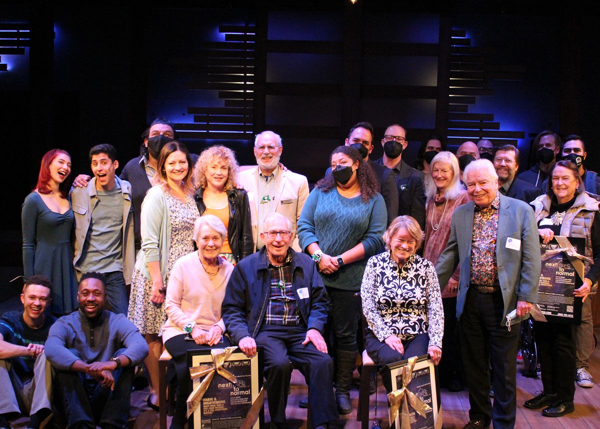 Cast, Band, Crew, Designers, and Producers on Opening Night of "Next to Normal," playing January 28 - February 27, 2022 at Chance Theater in Anaheim, CA. (left to right first row:) Jaylen Baham, Tym Brown, Linda White, Tod White, Better Aitken, Wylie Aitken, Laurie Smits Staude (left to right second row:) Angie Chavez, Jared Machado, Miguel Cardenas, Jocelyn A. Brown, Freddie Greenfield, Joe Holbrook, Christina Perez (left to right, back row:) Matthew McCray. Sophie Hall Cripe, Ron Hastings, Jacob Gonzalez, Jimmy Beall, Sho Fujieda, and Stephen Hulsey. 