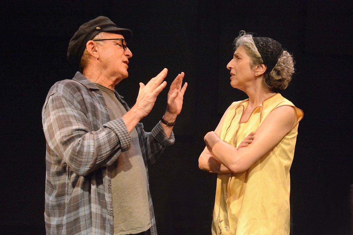 John Pleshette and Cathy Ladman rehearse a scene from "Jews, Christians and Screwing Stalin."
Photo by Ed Krieger. John Pleshette and Cathy Ladman rehearse a scene from "Jews, Christians and Screwing Stalin."
Photo by Ed Krieger.