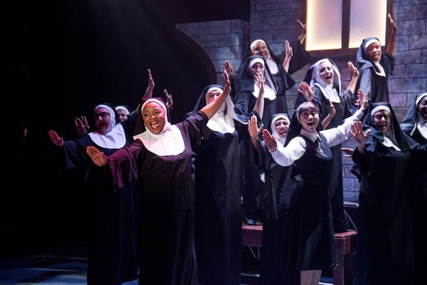 Sister Mary Clarence (Elizabeth Adabale - left) and company in SISTER ACT THE MUSICAL at the Simi Valley Cultural Arts Center through February 18. For ticket information: www.simi-arts.org or (805) 583-7900. 1