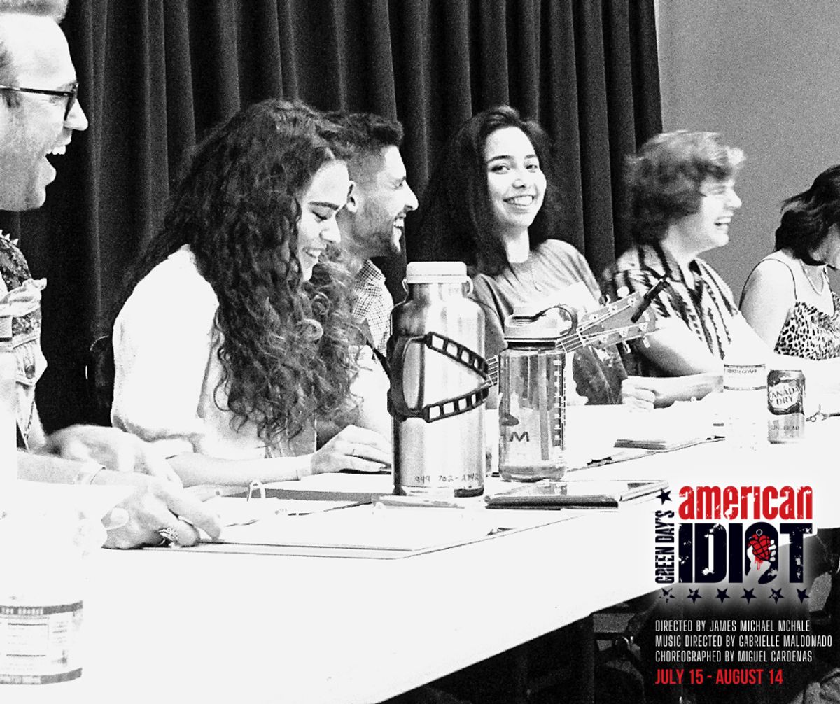 Eric Dobson, Dagmar Marshall-Michelson, Jared Machado, Erika Mireya Cruz, and Christopher Diem during the first read-through of  "Green Day's American Idiot" Directed by James Michael McHale, running July 15- August 14 at Chance Theater in Anaheim, CA.