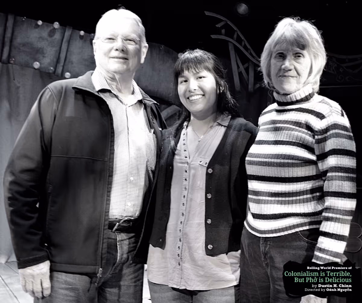 David and Dancine Limberg signed up to sponsor Hannah Mariah at the Design Preview Party for the rolling world premiere of "Colonialism is Terrible But Phở is Delicious" at Chance Theater. Photo by Daniel Meyers.