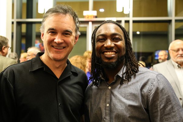 David Thompson and Junior Riggan celebrating Rock of Ages Opening Night 2