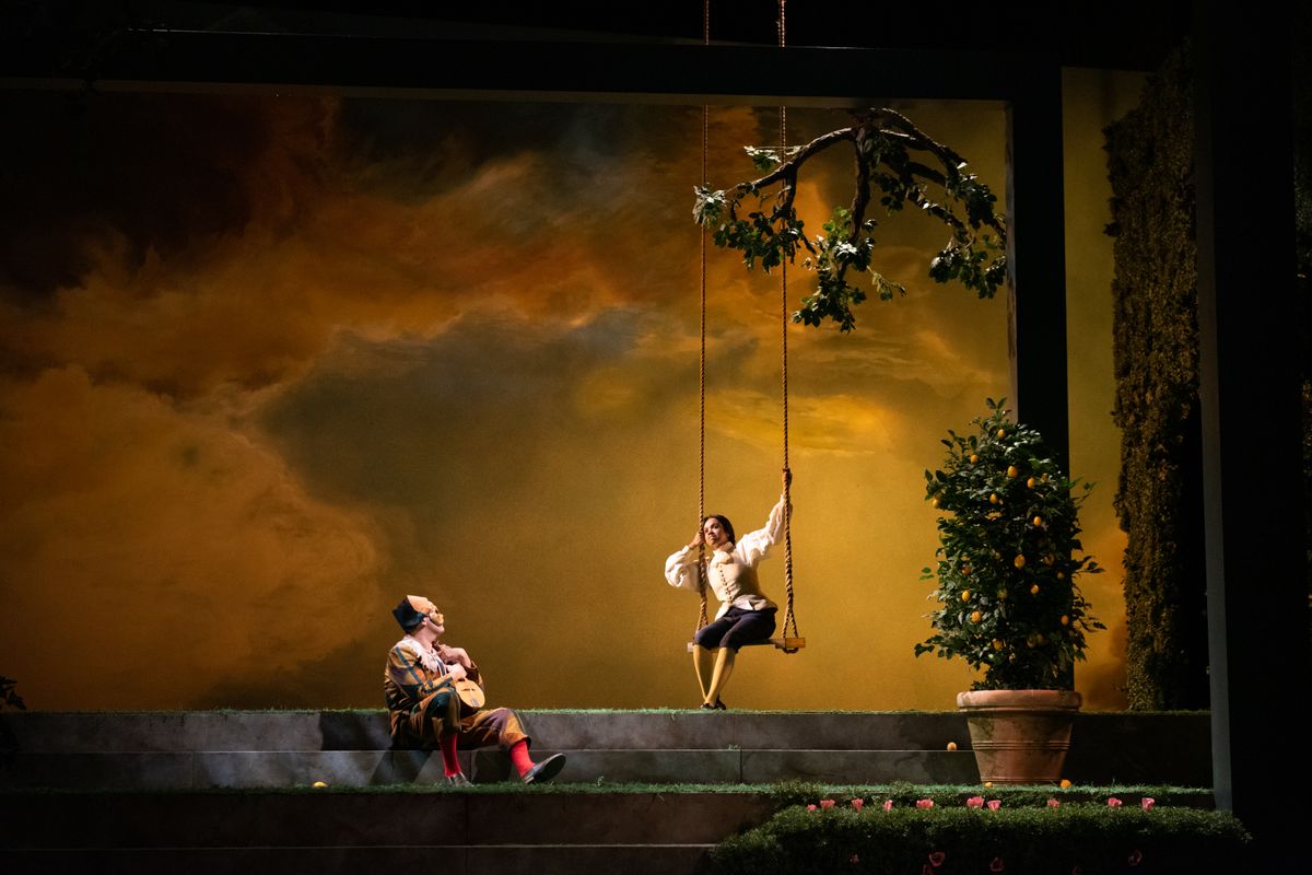Vincent Randazzo and Avanthika Srinivasan in The Triumph of Love in The Huntington?s production of Marivaux?s The Triumph of Love, translated by Stephen Wadsworth, directed by Loretta Greco; photo Liz Vincent Randazzo and Avanthika Srinivasan in The Triumph of Love in The Huntington?s production of Marivaux?s The Triumph of Love, translated by Stephen Wadsworth, directed by Loretta Greco; photo Liz