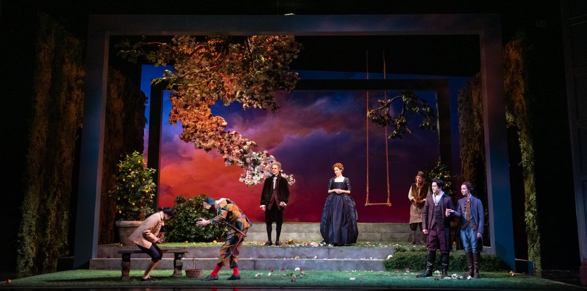The cast of The Triumph of Love in The Huntington?s production of Marivaux?s The Triumph of Love, translated by Stephen Wadsworth, directed by Loretta Greco; photo Liza Voll. Running March 7 ? April 6 The cast of The Triumph of Love in The Huntington?s production of Marivaux?s The Triumph of Love, translated by Stephen Wadsworth, directed by Loretta Greco; photo Liza Voll. Running March 7 ? April 6