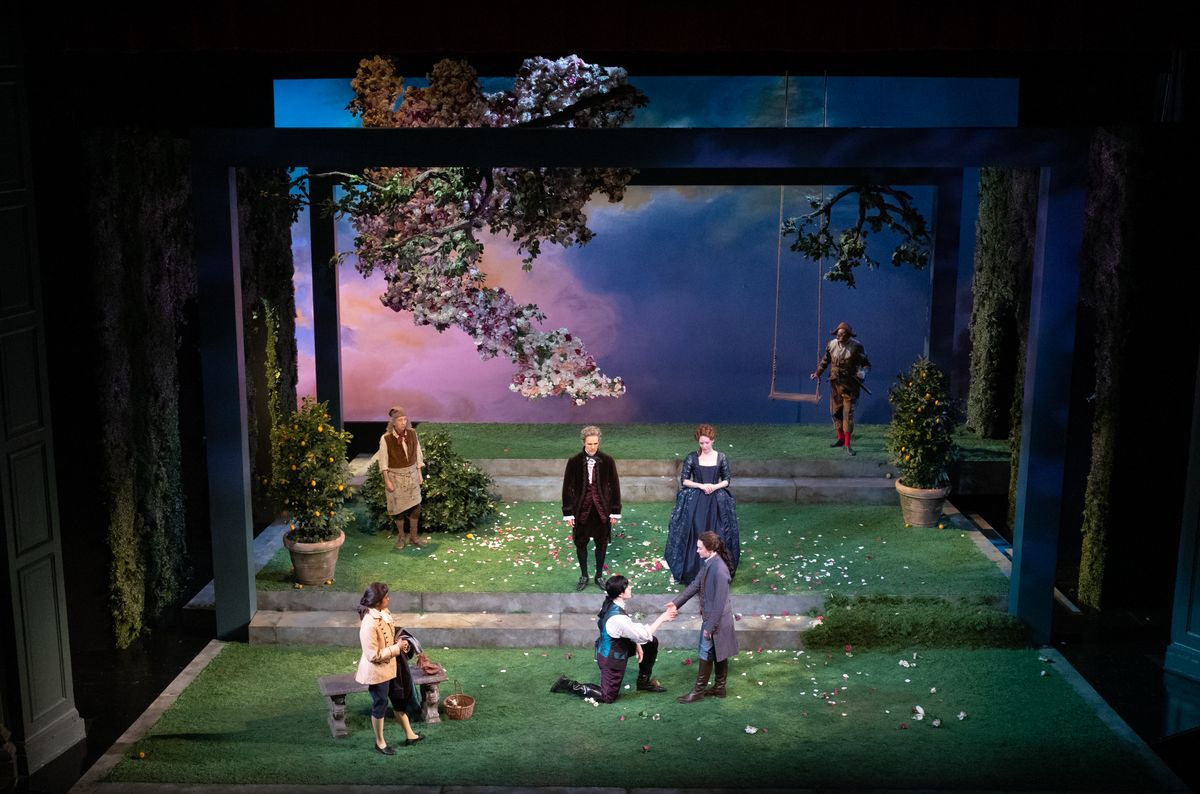 The cast of The Triumph of Love in The Huntington?s production of Marivaux?s The Triumph of Love, translated by Stephen Wadsworth, directed by Loretta Greco; photo Liza Voll. Running March 7 ? April 6 The cast of The Triumph of Love in The Huntington?s production of Marivaux?s The Triumph of Love, translated by Stephen Wadsworth, directed by Loretta Greco; photo Liza Voll. Running March 7 ? April 6