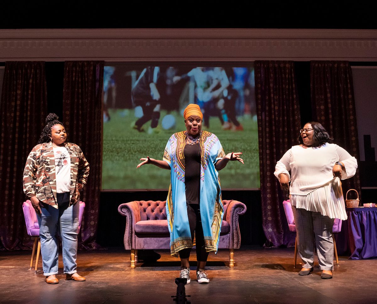 From left: NorQuina Rieves, Clemmie Hilton, and Catherine Doughty-Walker in Theatre Tuscaloosa's production of "The Mamalogues" by Lisa B. Thompson, running May 20-29, 2022, in the Bean-Brown Theatre. Photo by Porfirio Solorzano.