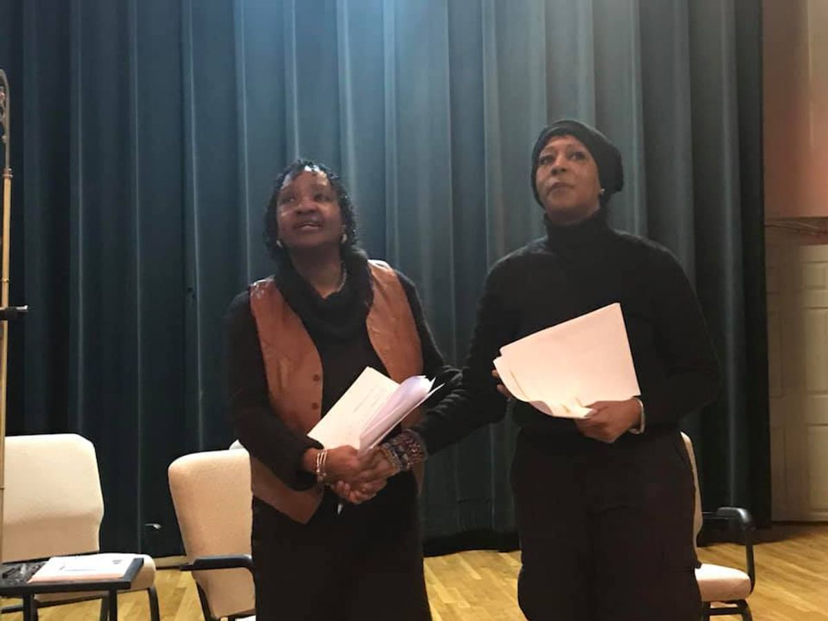 Bernice Watkins & Monica Bailey, rehearsing a scene from the show "Footprints of An Angel" photo taken by Tramar Pettaway Bernice Watkins & Monica Bailey, rehearsing a scene from the show "Footprints of An Angel" photo taken by Tramar Pettaway
