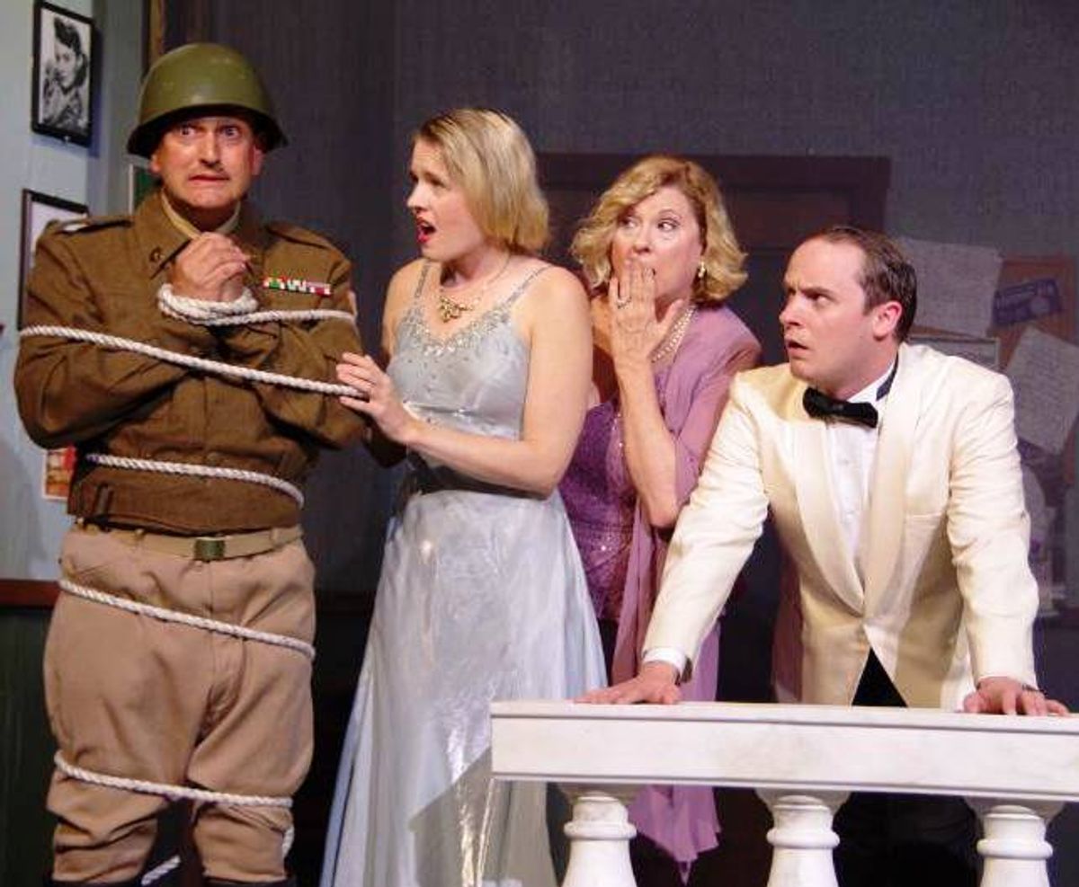 From the author of Lend Me a Tenor and Leading Ladies comes Moon Over Buffalo, a fast-paced farce. This madcap comedy has something for every fan of theater who likes to laugh. Pictured Left to Right Howard (Greg Ruvolo of Lathrup Village), Rosalind (Roz) (Brittany Lauren of Warren), Charlotte Hay (Sue Chekaway of Bloomfield Hills) and Paul (Wyatt Setty of Harrison Township). From the author of Lend Me a Tenor and Leading Ladies comes Moon Over Buffalo, a fast-paced farce. This madcap comedy has something for every fan of theater who likes to laugh. Pictured Left to Right Howard (Greg Ruvolo of Lathrup Village), Rosalind (Roz) (Brittany Lauren of Warren), Charlotte Hay (Sue Chekaway of Bloomfield Hills) and Paul (Wyatt Setty of Harrison Township).