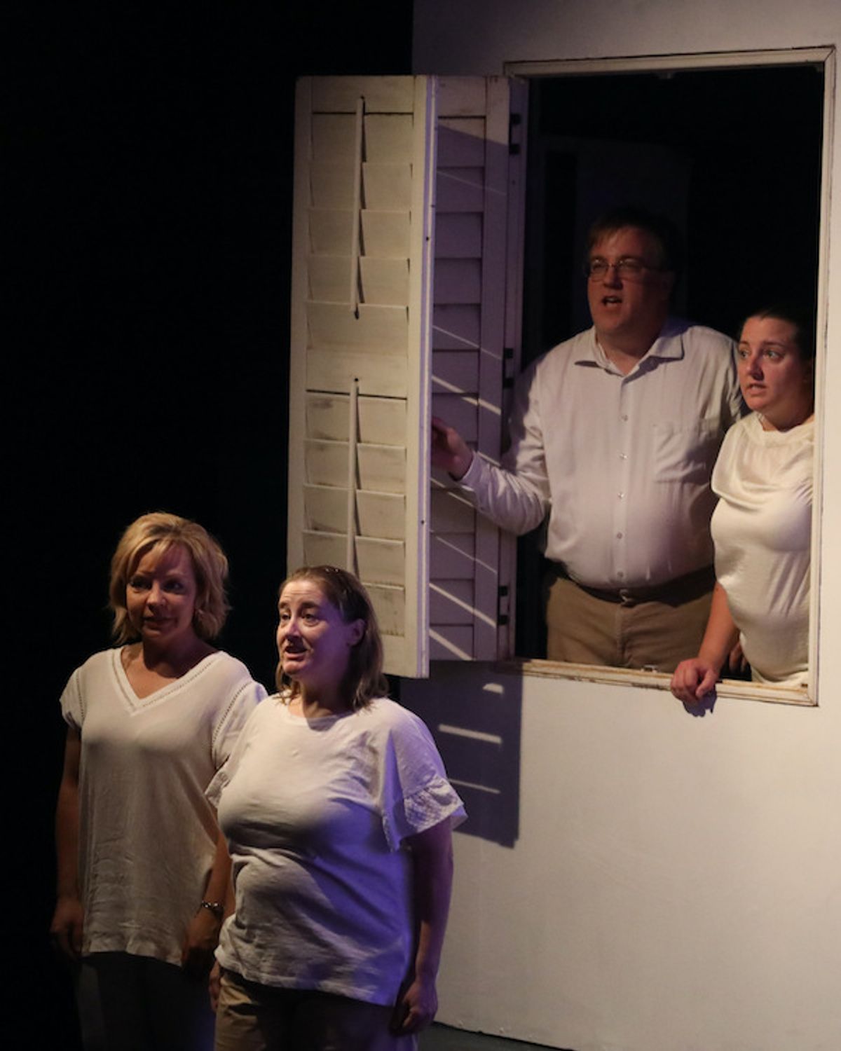 Ensemble cast from left to right Christina Robinson, Jennifer Scott, Ian Kerr, Heather Riddle. Ensemble cast from left to right Christina Robinson, Jennifer Scott, Ian Kerr, Heather Riddle.