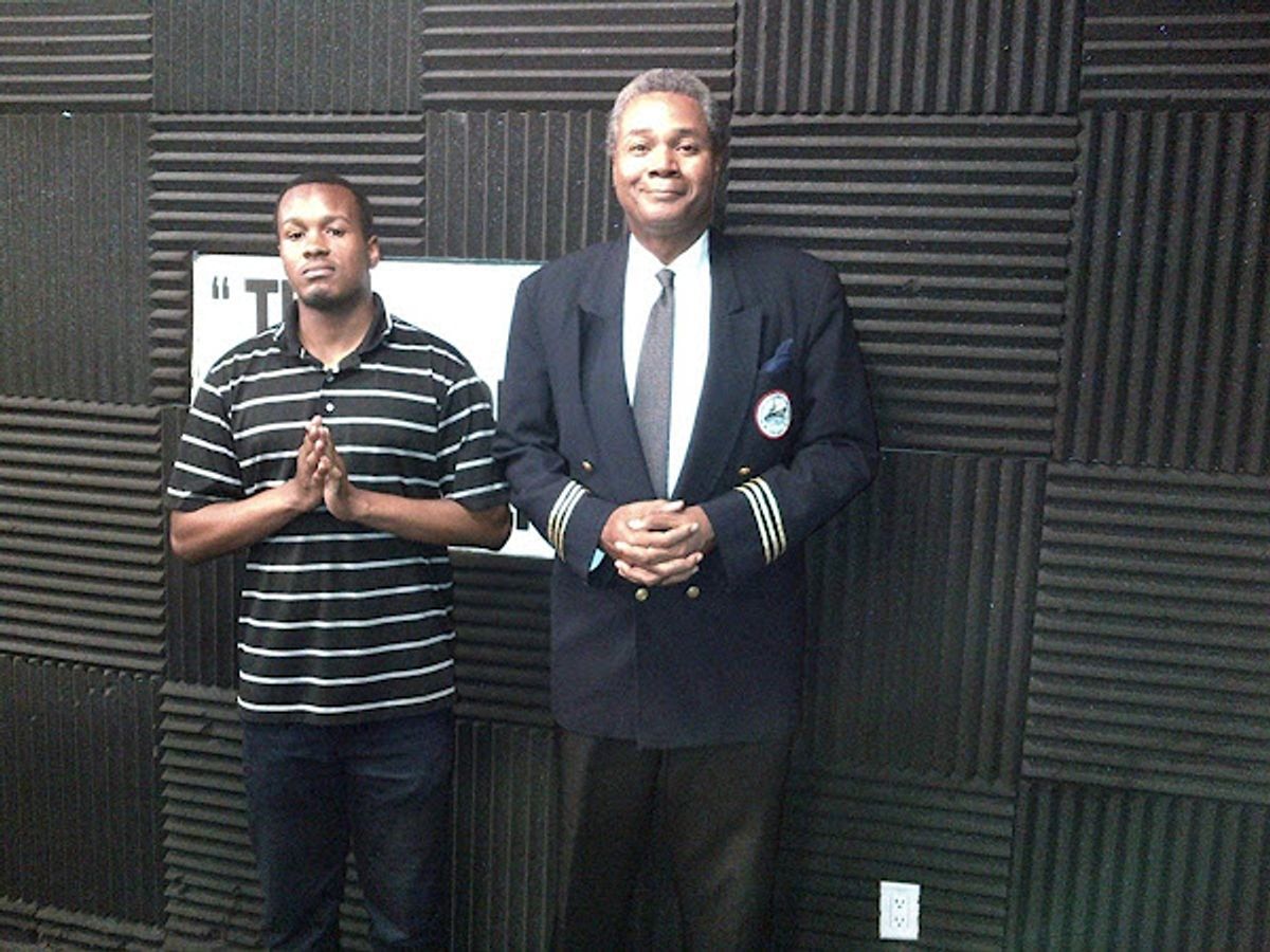 A PLEASED CAST AND CREW PHOTO!: Excaliber Shakespeare Company of Chicago and Excaliber Shakespeare Company Los Angeles Archival Project Founder DARRYL MAXIMILIAN ROBINSON was delighted to take a post-production photo with the multitalented LARON "LP" DAVISTON, who in addition to serving as the Sound Engineer and Video Cameraman for the September 19, 2016 Edition of Ron Brewington's "The Actor's Choice" Episode 2.37, is a gifted DJ, rapper, hip-hop artist and music producer. Photo by Ron Brewington.


