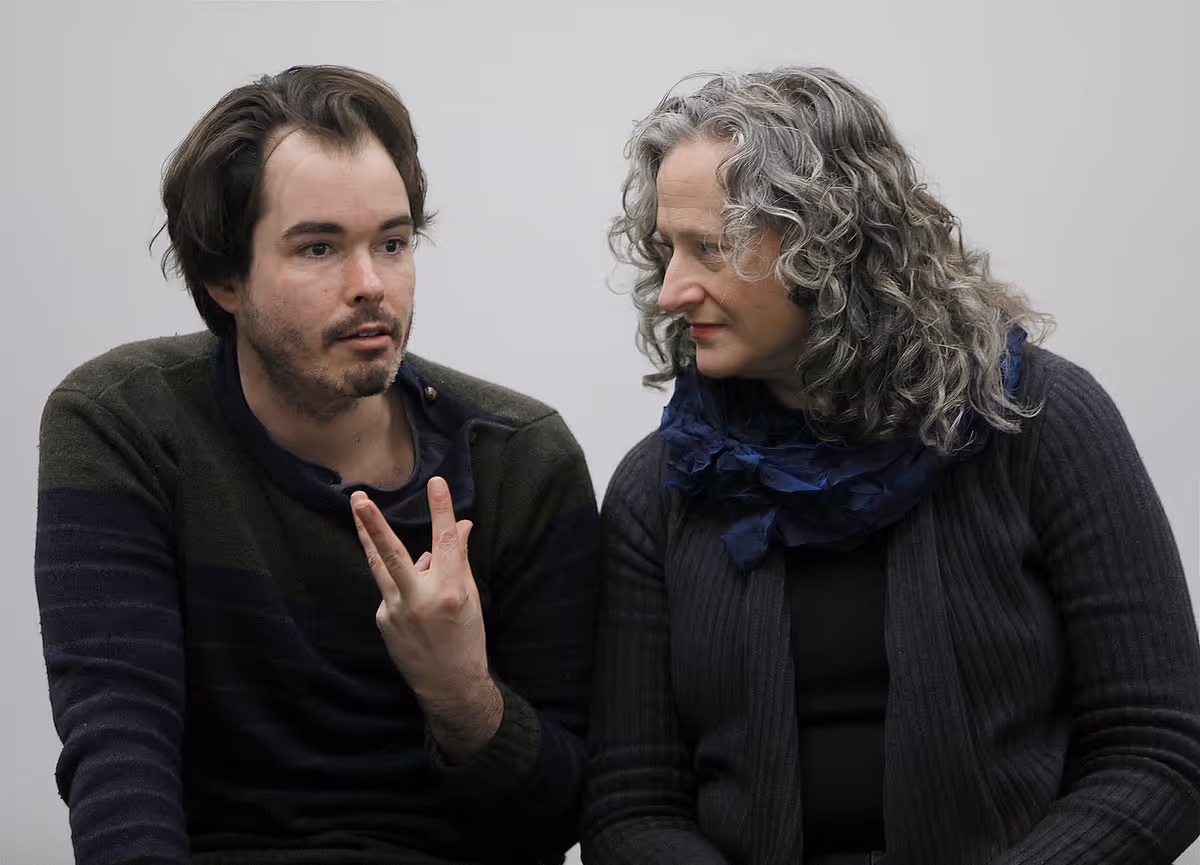 Director RACHEL KATZ CAREY crafting a moment with Nathan Brockett(Ivan) in theater simple's THE MASTER & MARGARITA: A Remix of Bulgakov by theater simple  (Photo: Chris Bennion)