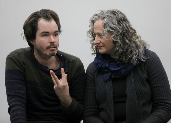 Composer BRENT ARNOLD discusses stagins with the musicians and ensemble of THE MASTER & MARGARITA. 2