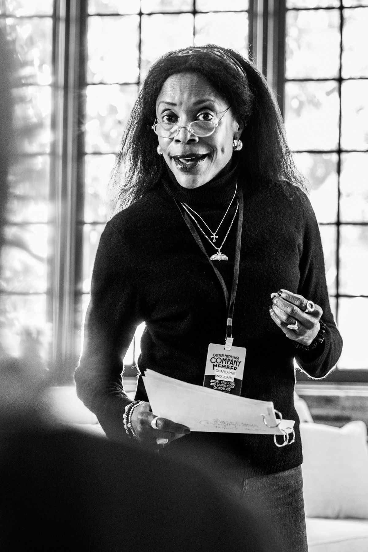 Charlayne Woodard in rehearsal for Angry, Raucous, and Shamelessly Gorgeous at Geffen Playhouse. Photo by Jeff Lorch. Charlayne Woodard in rehearsal for Angry, Raucous, and Shamelessly Gorgeous at Geffen Playhouse. Photo by Jeff Lorch.