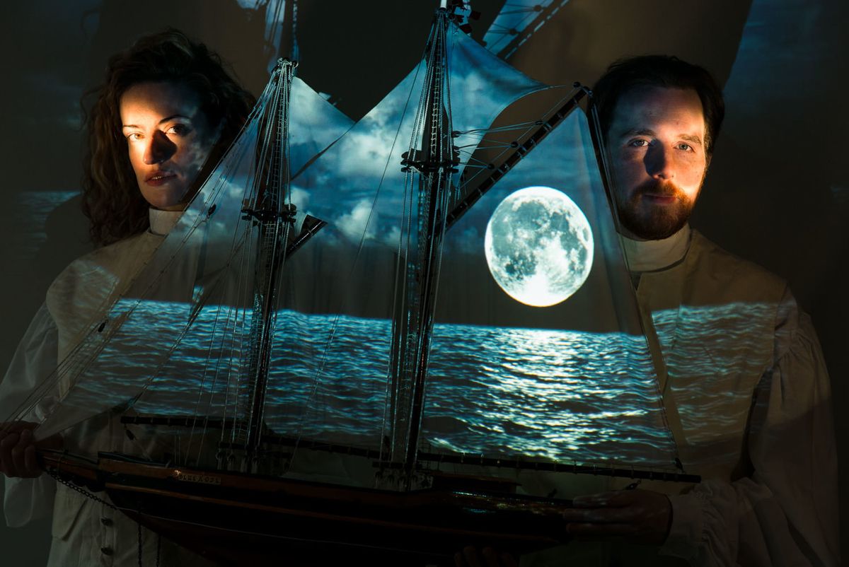 Katie Proulx and Glenn Provost in theatre KAPOW's Shipwrecked! An Entertainment, February 22 - March 2 at the Derry Opera House. .http://www.tkapow.com/. Photo by Matthew Lomanno. Katie Proulx and Glenn Provost in theatre KAPOW's Shipwrecked! An Entertainment, February 22 - March 2 at the Derry Opera House. .http://www.tkapow.com/. Photo by Matthew Lomanno.