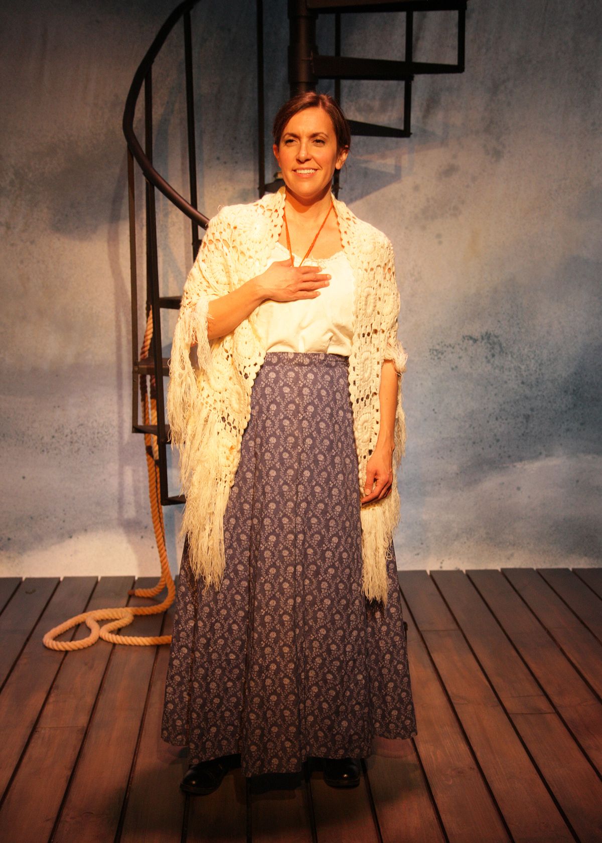 Aubrey Saverino as Abigail Burgess in the world premiere of "Matinicus: The Story of Abigail Burgess" playing May 5 - June 4, 2023 at Bette Aitken theater arts Center on the Fyda-Mar stage at Chance Theater. Written by Jenny Connell Davis; Directed by Katie Chidester. Photo by Doug Catiller.