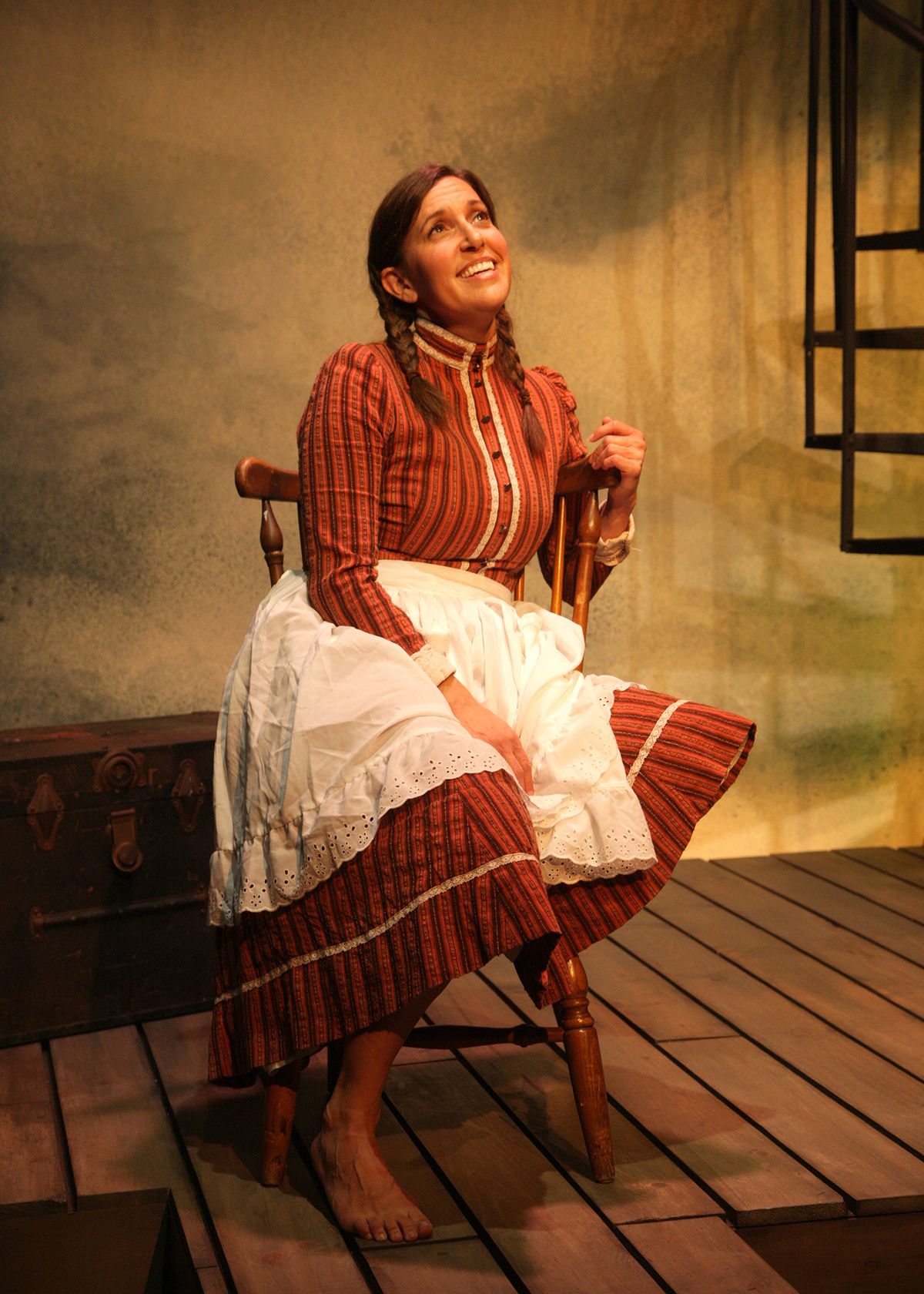Aubrey Saverino as Abigail Burgess in the world premiere of "Matinicus: The Story of Abigail Burgess" playing May 5 - June 4, 2023 at Bette Aitken theater arts Center on the Fyda-Mar stage at Chance Theater. Written by Jenny Connell Davis; Directed by Katie Chidester. Photo by Doug Catiller.