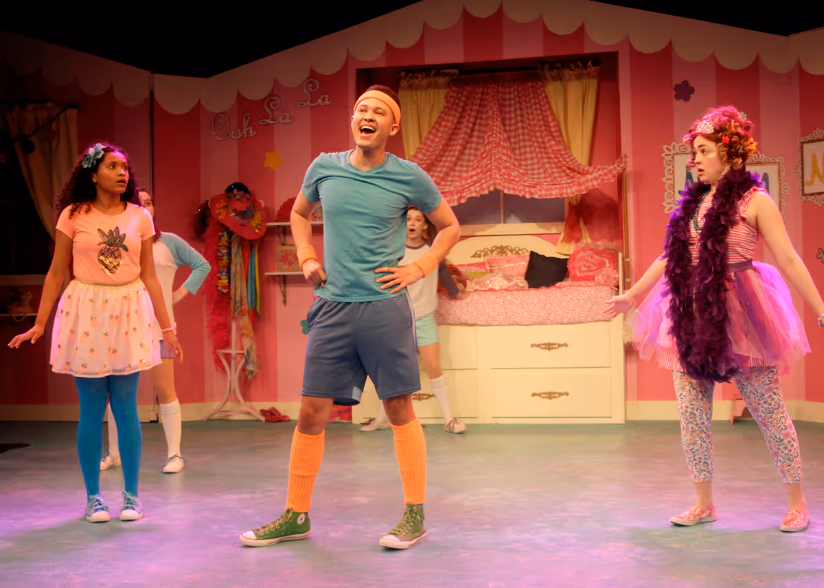 Juliet Parker as Bree, Jaylen Baham as Lionel, Alyssa Corella as Wanda, and Jillian Batt as Nancy in Chance Theater's TYA production of "Fancy Nancy, The Musical". Playing through June 19, 2022, this musical adaptation of the popular book series has book and lyrics by Susan DiLallo, music and lyrics by Danny Abosch, and is directed by Laura M. Hathaway and music directed by Robyn Manion. Photo by Tanya Catiller.