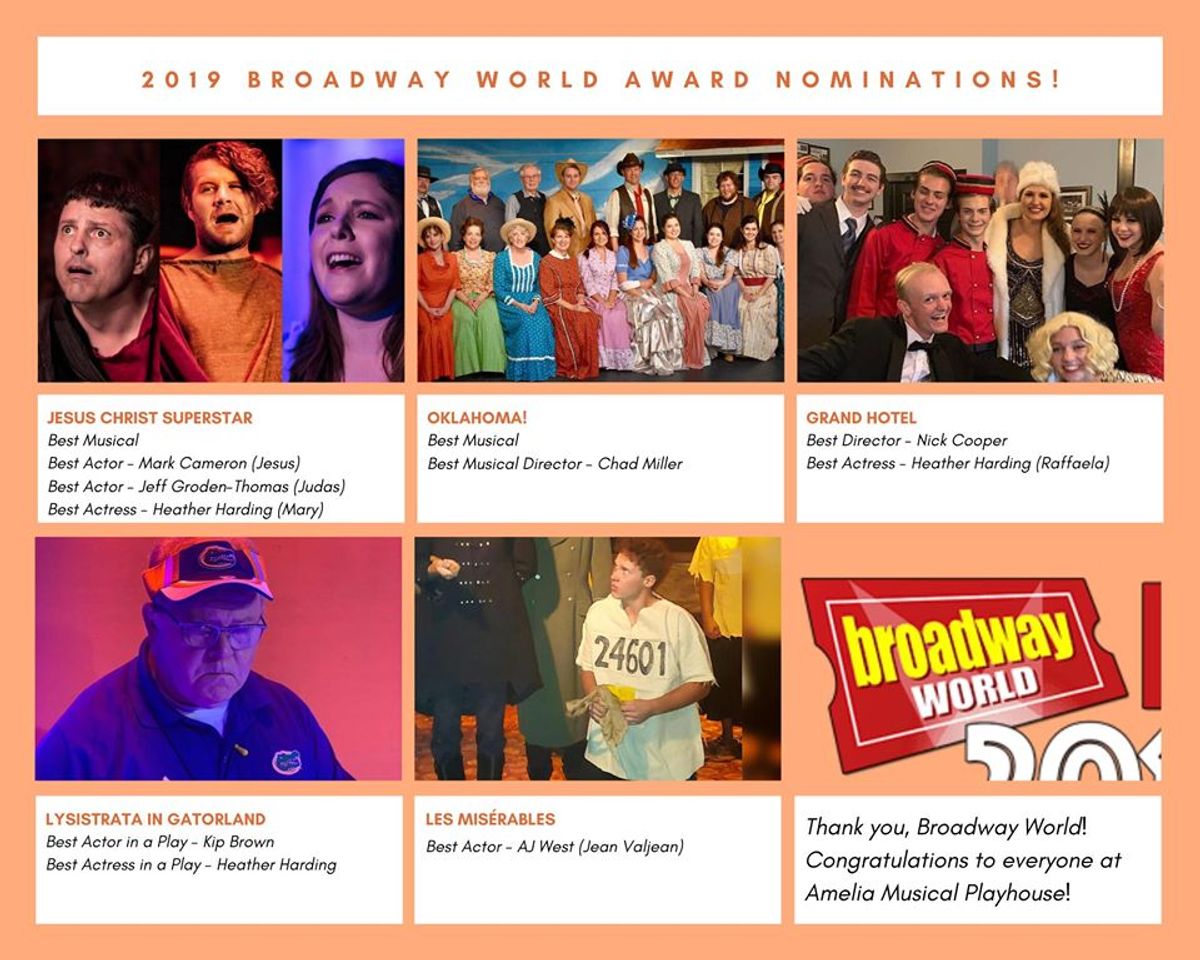 2019 BroadwayWorld Regional Nominations
Jesus Christ Superstar
Best Musical
Best Actor in a Musical - Mark Cameron (Jesus)
Best Actor in a Musical - Jeff Groden-Thomas (Judas)
Best Actress in a Musical - Heather Harding (Mary) 2019 BroadwayWorld Regional Nominations
Jesus Christ Superstar
Best Musical
Best Actor in a Musical - Mark Cameron (Jesus)
Best Actor in a Musical - Jeff Groden-Thomas (Judas)
Best Actress in a Musical - Heather Harding (Mary)