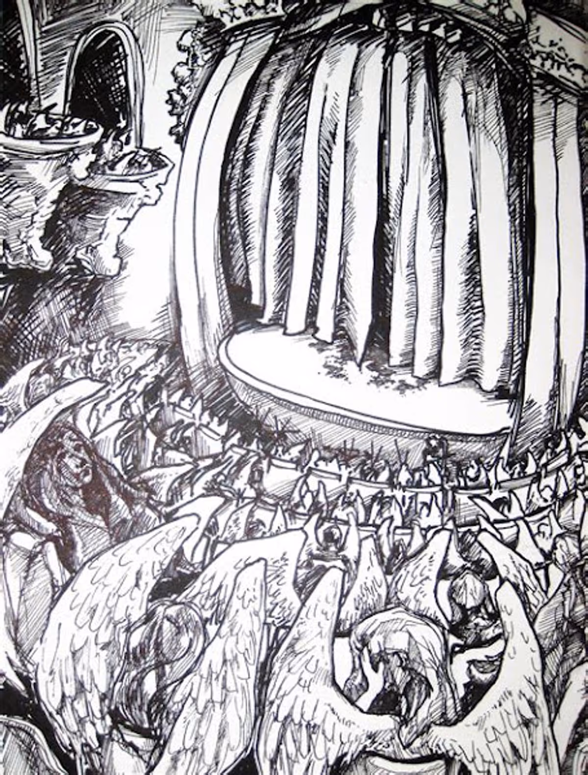 An Angel Throng, Bewinged, Bedight...: An illustration of the audience described in the opening stanza of Edgar Allan Poe's classic poem 'The Conqueror Worm'. An Angel Throng, Bewinged, Bedight...: An illustration of the audience described in the opening stanza of Edgar Allan Poe's classic poem 'The Conqueror Worm'.
