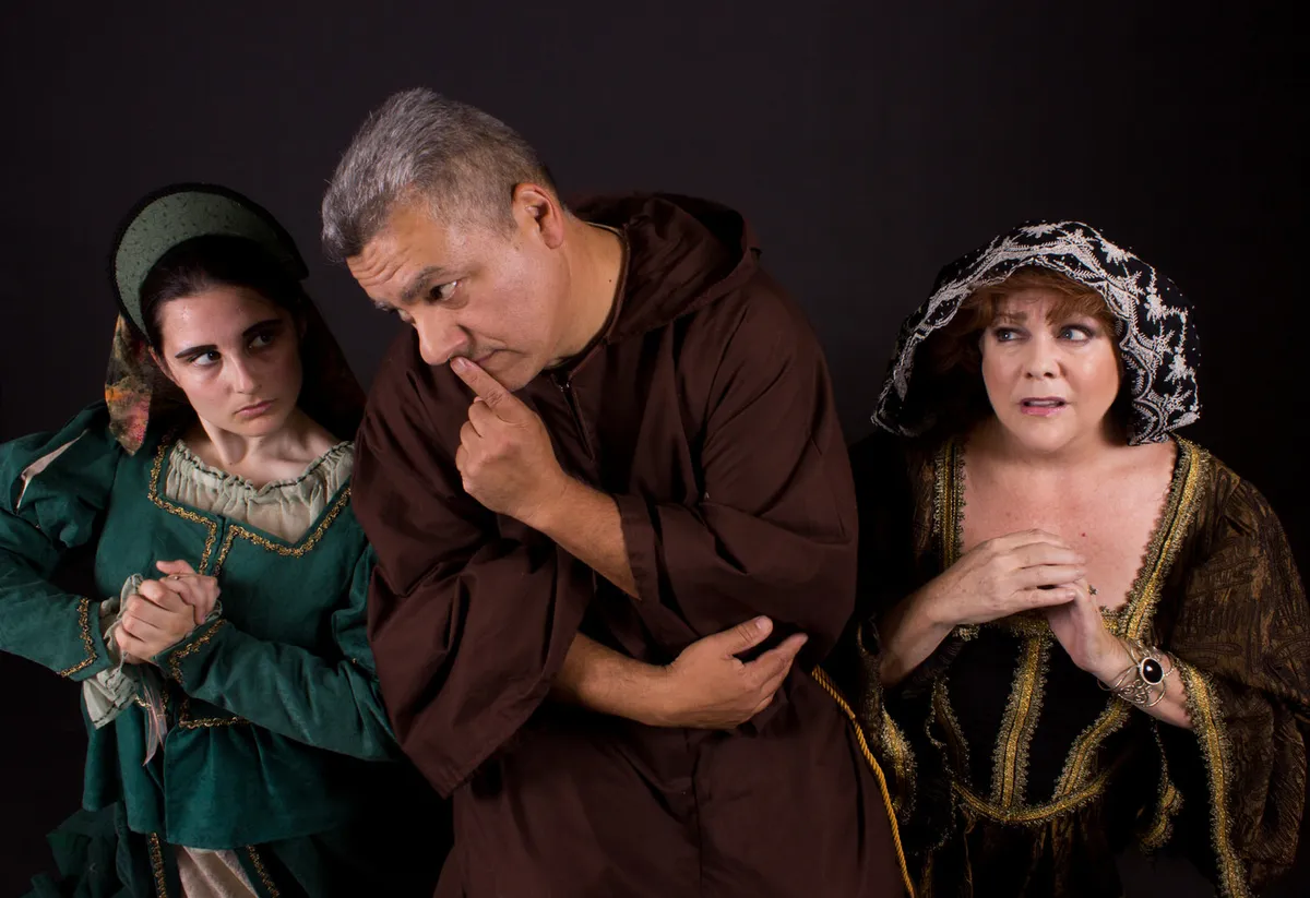 From left to right: Hayley Finetti (Antonia), Jesse Rodriguez (Padre; Muleteer; Guitar Player) and Wendy Rodriguez (Housekeeper) in the Ghostlight Theatre Ensemble production of "Man of La Mancha," opening July 13, 2018 at the Theatre at Edna Hill in Brentwood, CA, running through July 22, 2018. Tickets are available at www.ghostlightte.org. From left to right: Hayley Finetti (Antonia), Jesse Rodriguez (Padre; Muleteer; Guitar Player) and Wendy Rodriguez (Housekeeper) in the Ghostlight Theatre Ensemble production of "Man of La Mancha," opening July 13, 2018 at the Theatre at Edna Hill in Brentwood, CA, running through July 22, 2018. Tickets are available at www.ghostlightte.org.