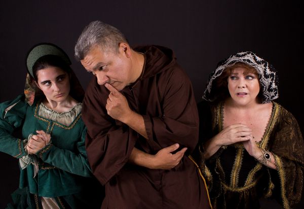 From left to right: Hayley Finetti (Antonia), Jesse Rodriguez (Padre; Muleteer; Guitar Player) and Wendy Rodriguez (Housekeeper) in the Ghostlight Theatre Ensemble production of "Man of La Mancha," opening July 13, 2018 at the Theatre at Edna Hill in Brentwood, CA, running through July 22, 2018. Tickets are available at www.ghostlightte.org.  14