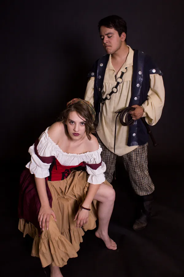 Mikayla Thompson (Aldonza/Dulcinea) and Emilio Lopez (Pedro; Captain of the Inquisition) in the Ghostlight Theatre Ensemble production of "Man of La Mancha," opening July 13, 2018 at the Theatre at Edna Hill in Brentwood, CA, running through July 22, 2018. Tickets are available at www.ghostlightte.org.  11