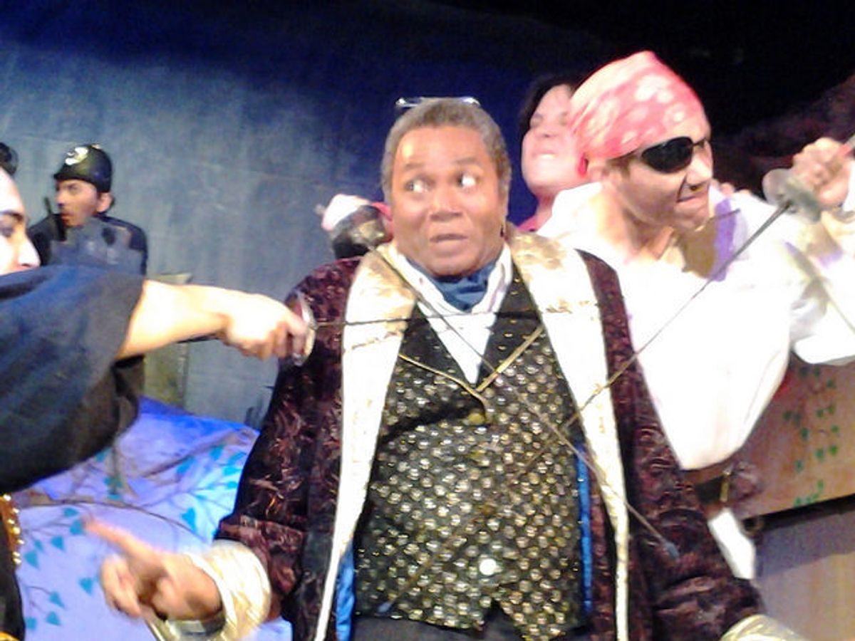 A General Surrounded!: At his wit's end, Darryl Maximilian Robinson as Major-General Stanley faces some comeuppance in the 2014 San Pedro Theatre Club's 135th Anniversary Revival production of Gilbert and Sullivan's 'The Pirates of Penzance'. Photo by Ruth Featherstone.
