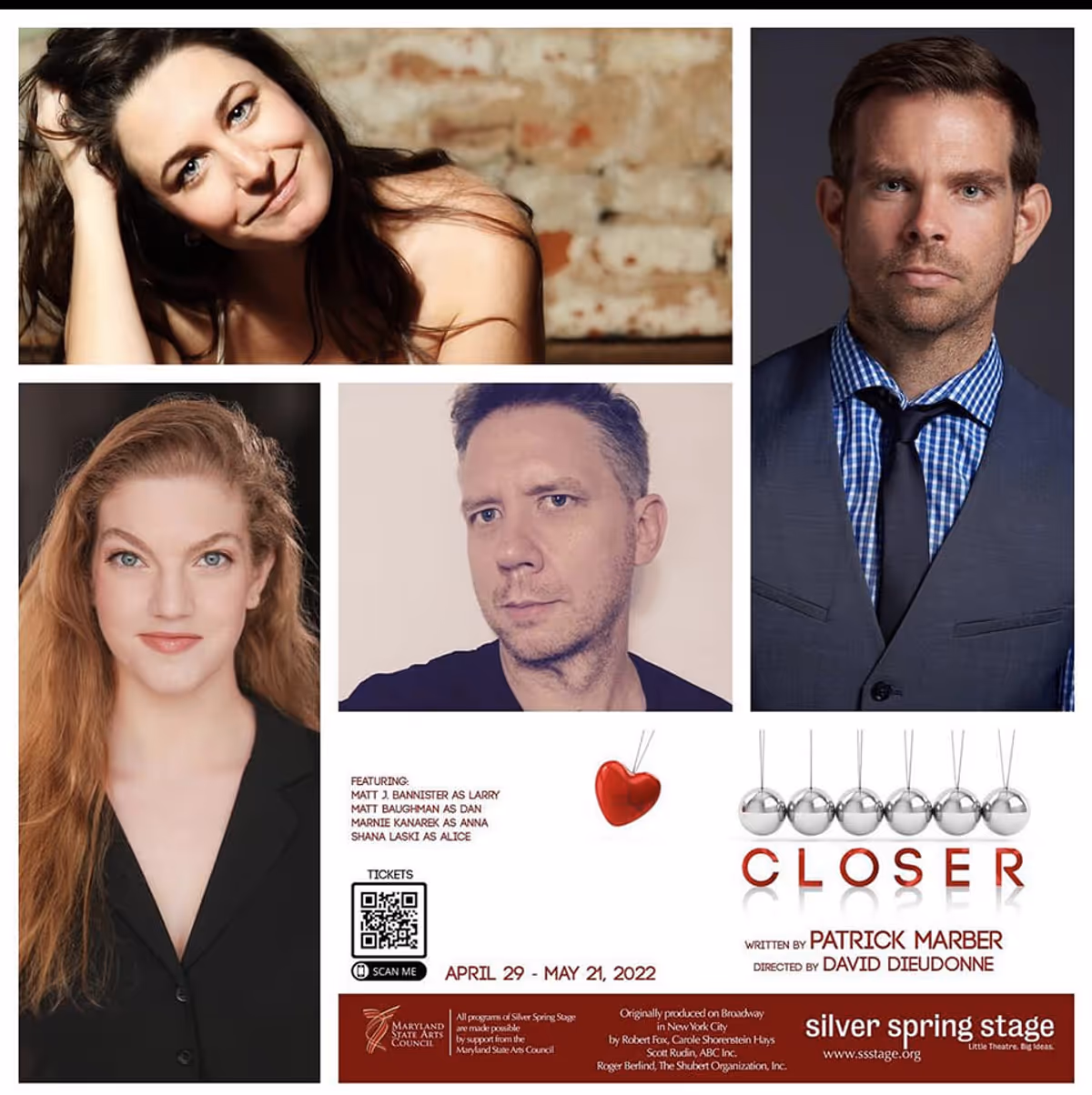 Cast of Closer at Silver Spring Stage: Shana Laski (Alice), Marnie Kanarek (Anna), Matt Baughman (Dan), Matt J Bannister (Larry) Cast of Closer at Silver Spring Stage: Shana Laski (Alice), Marnie Kanarek (Anna), Matt Baughman (Dan), Matt J Bannister (Larry)